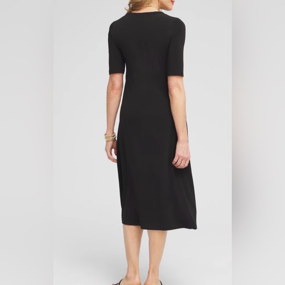 Chicos elbow sleeve black midi dress, medium, size 1 - Picture 2 of 7